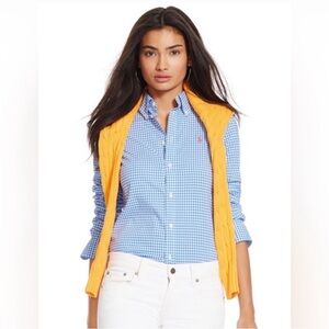 Ralph Lauren Blue White Gingham Plaid Custom Fit Button Down Shirt Pink Pony